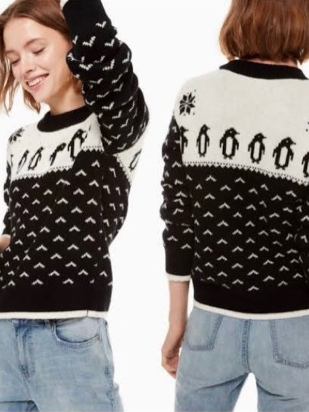 Kate Spade Black & White Fair Isle Penguin Snowflake Sweater | XS